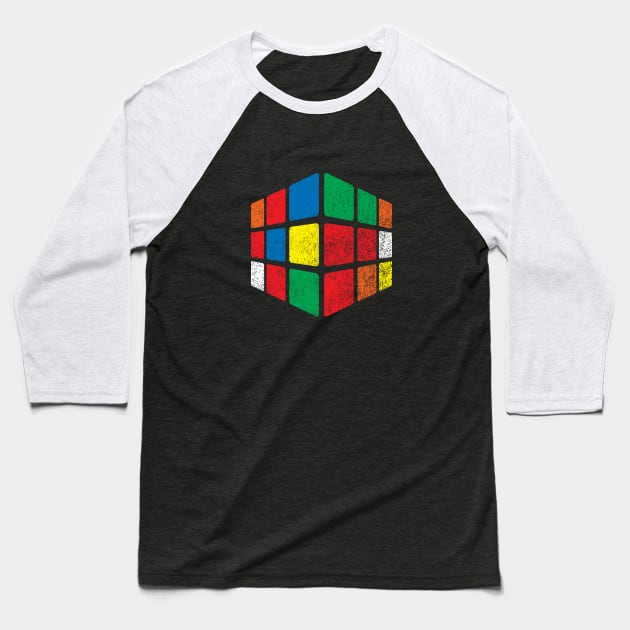 Distressed Cube Baseball T-Shirt by GloopTrekker